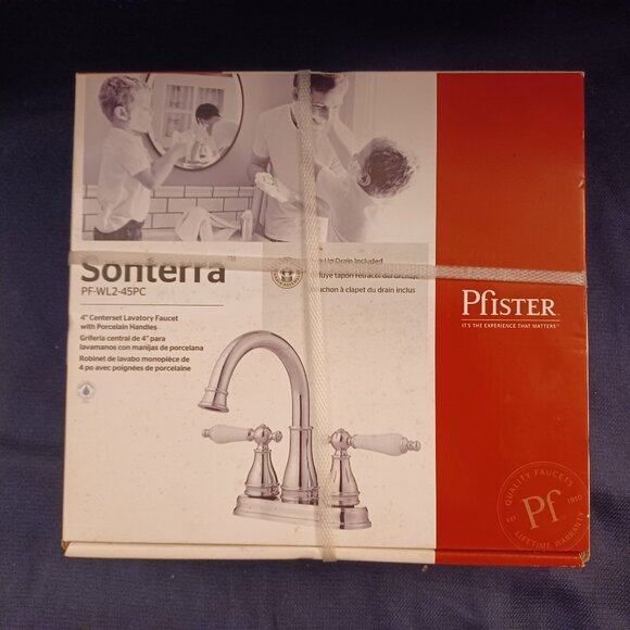 Pfister Sonterra Polished chrome 2-handle 4-in Bathroom Sink Faucet w/ Drain NEW - Picture 1 of 5